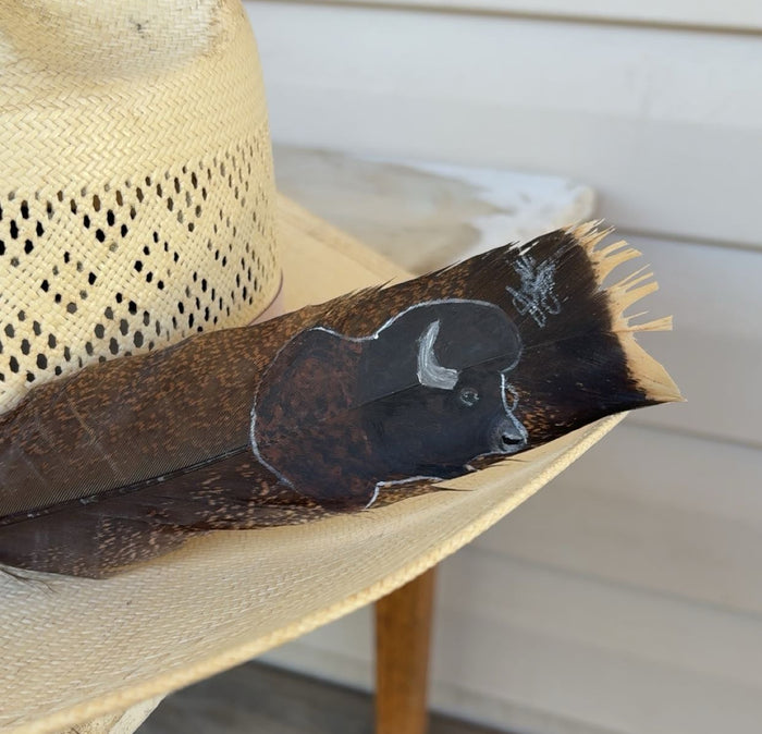 Buffalo Head Painted Turkey Feather