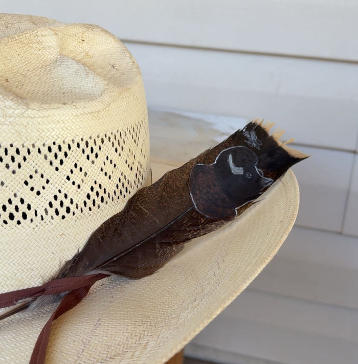 Buffalo Head Painted Turkey Feather