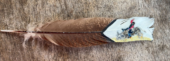 Bull Riding - Red Shirt - Painted Turkey Feather