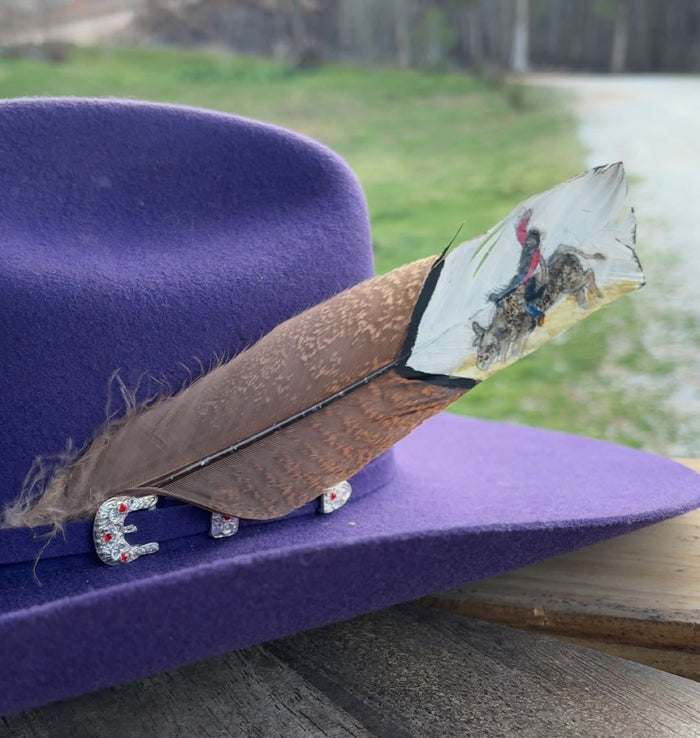 Bull Riding - Red Shirt - Painted Turkey Feather