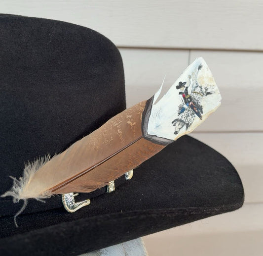Bull Riding - White Shirt - Painted Turkey Feather
