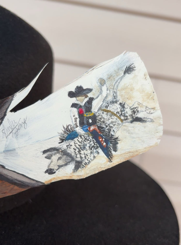 Bull Riding - White Shirt - Painted Turkey Feather