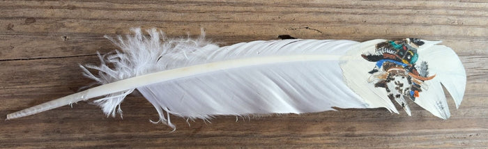 Bull Riding- Up Close View - Painted White Crow Feather