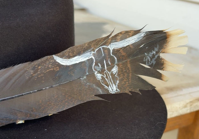 Bull Skull Painted Turkey Feather