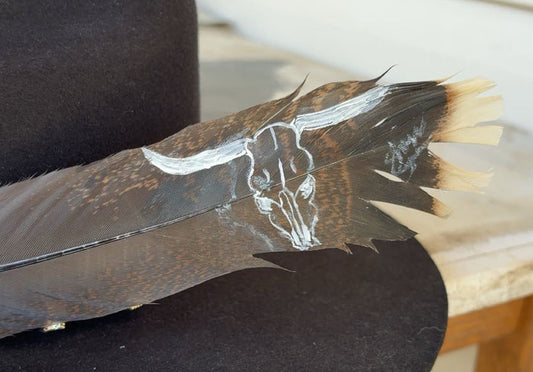Bull Skull Painted Turkey Feather