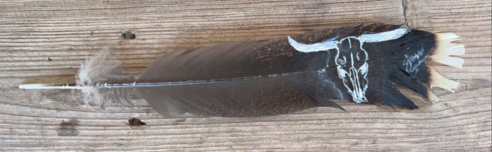 Bull Skull Painted Turkey Feather