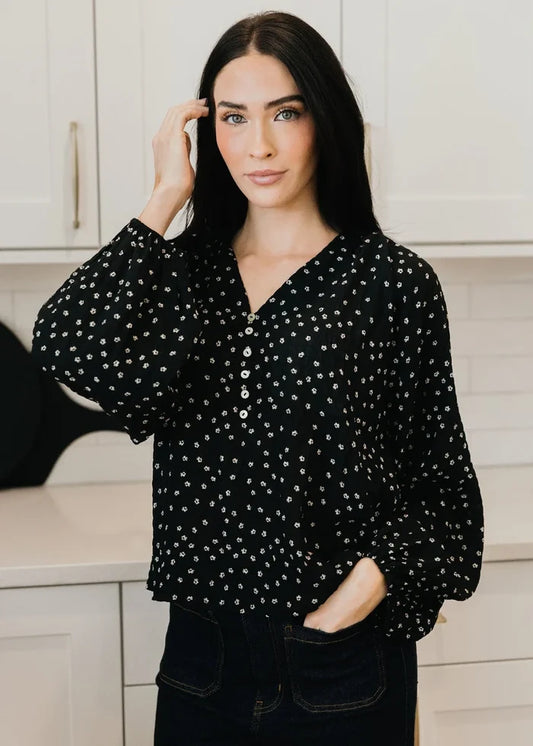 Button Blouse in Hidden Garden T-Shirt Mikarose- Tilden Co.