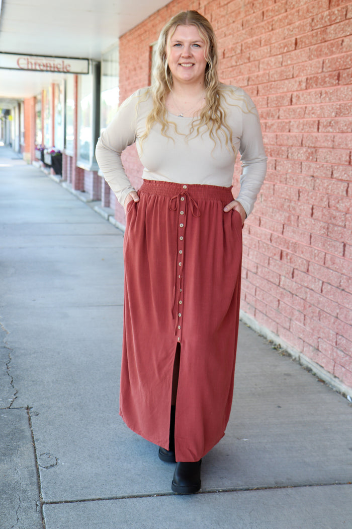 Button Front Slit Maxi in Autumn Glaze Maxi Skirt Mikarose- Tilden Co.