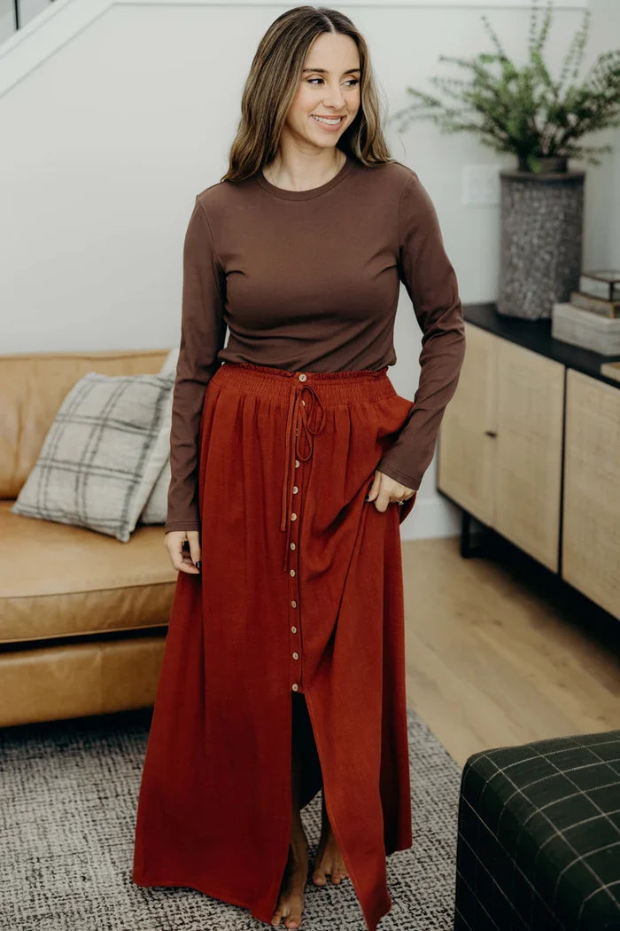 Button Front Slit Maxi in Autumn Glaze Maxi Skirt Mikarose- Tilden Co.