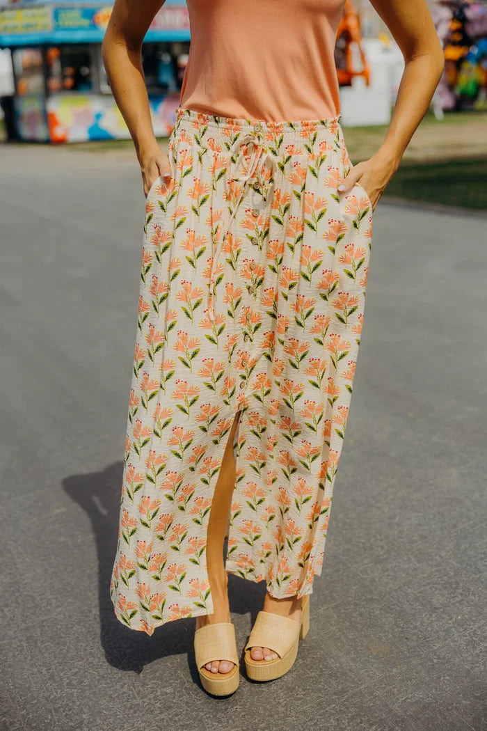 Button Front Slit Maxi in Wild Sprout Maxi Skirt Mikarose- Tilden Co.