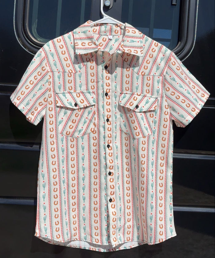 Cactus And Horse Shoe White Short Sleeve