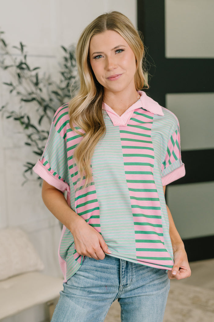 Can't Control It Collared Color Block Top Womens Ave Shops- Tilden Co.