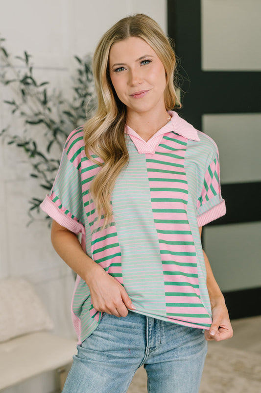 Can't Control It Collared Color Block Top Womens Ave Shops- Tilden Co.