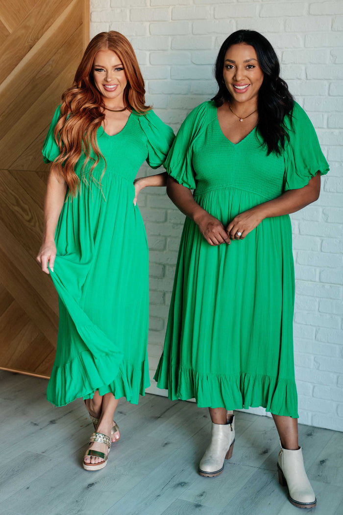 Catch a Cloud and Pin it Down Smocked Bodice Dress Midi Dress Ave Shops- Tilden Co.