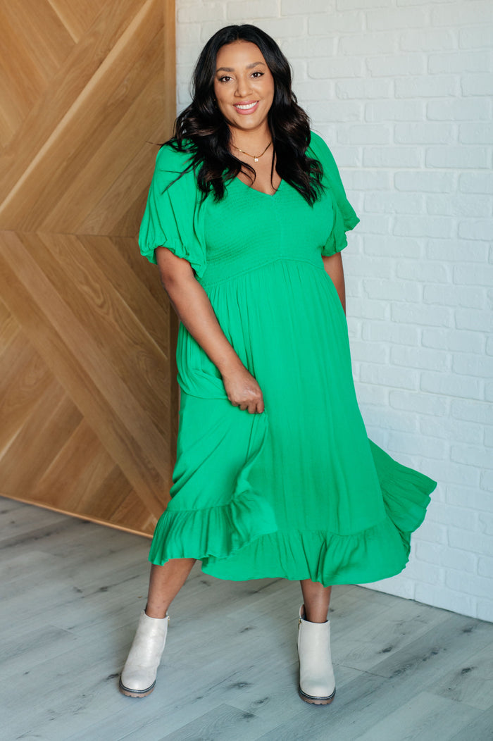 Catch a Cloud and Pin it Down Smocked Bodice Dress Midi Dress Ave Shops- Tilden Co.