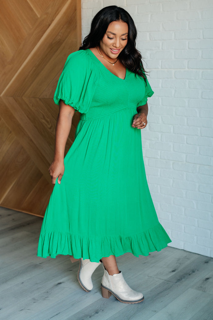 Catch a Cloud and Pin it Down Smocked Bodice Dress Midi Dress Ave Shops- Tilden Co.