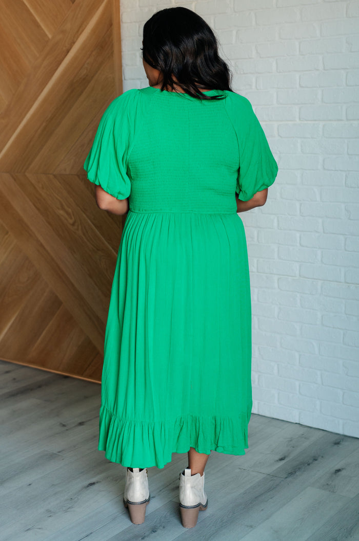 Catch a Cloud and Pin it Down Smocked Bodice Dress Midi Dress Ave Shops- Tilden Co.