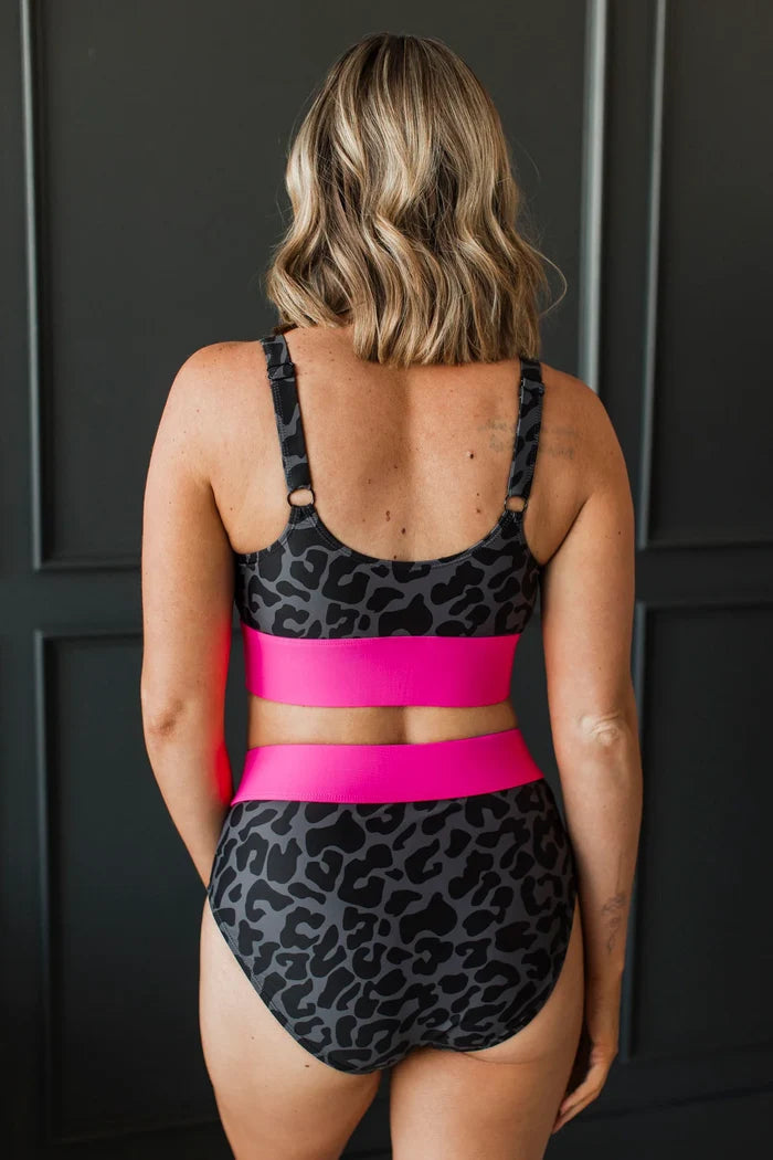 Charcoal Leopard & Neon Pink Swim Bottoms Swim Bottom Mack and Mal- Tilden Co.