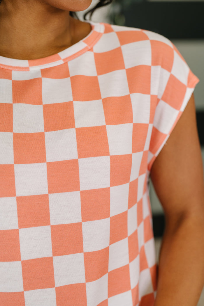 Check Hers Round Neck Top in Orange Womens Ave Shops- Tilden Co.
