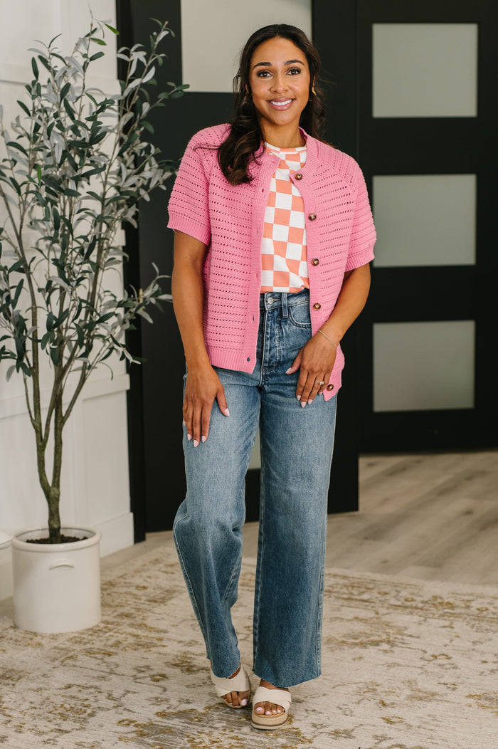 Check Hers Round Neck Top in Orange Womens Ave Shops- Tilden Co.