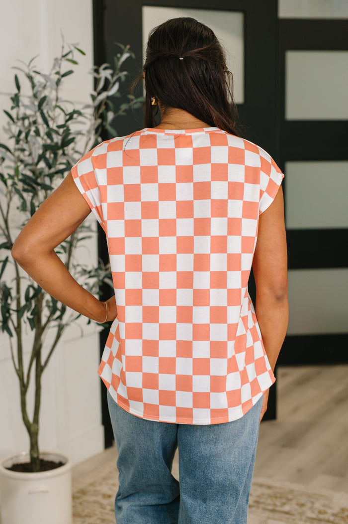Check Hers Round Neck Top in Orange Womens Ave Shops- Tilden Co.