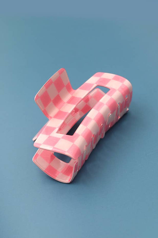 Checkered Resin Hair Claw Clip| 40H664 Pink Pink JOSSLYN by wall to wall- Tilden Co.