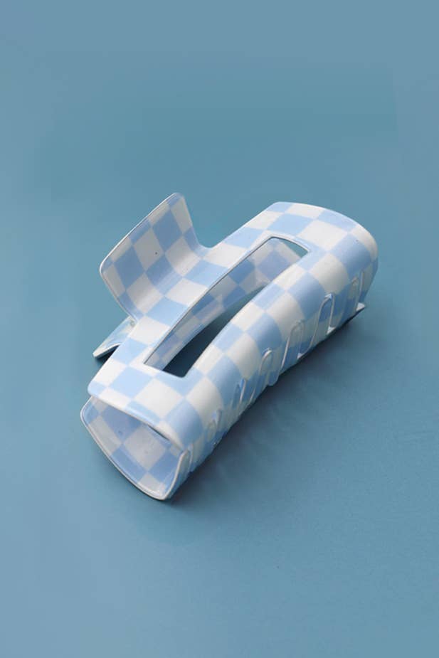 Checkered Resin Hair Claw Clip| 40H664 Blue Blue JOSSLYN by wall to wall- Tilden Co.