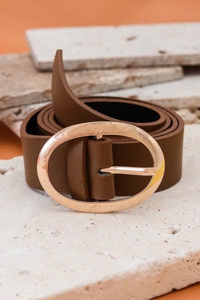 Classic Leather Belt with Oval Buckle | 40BT609 Brown Brown JOSSLYN by wall to wall- Tilden Co.