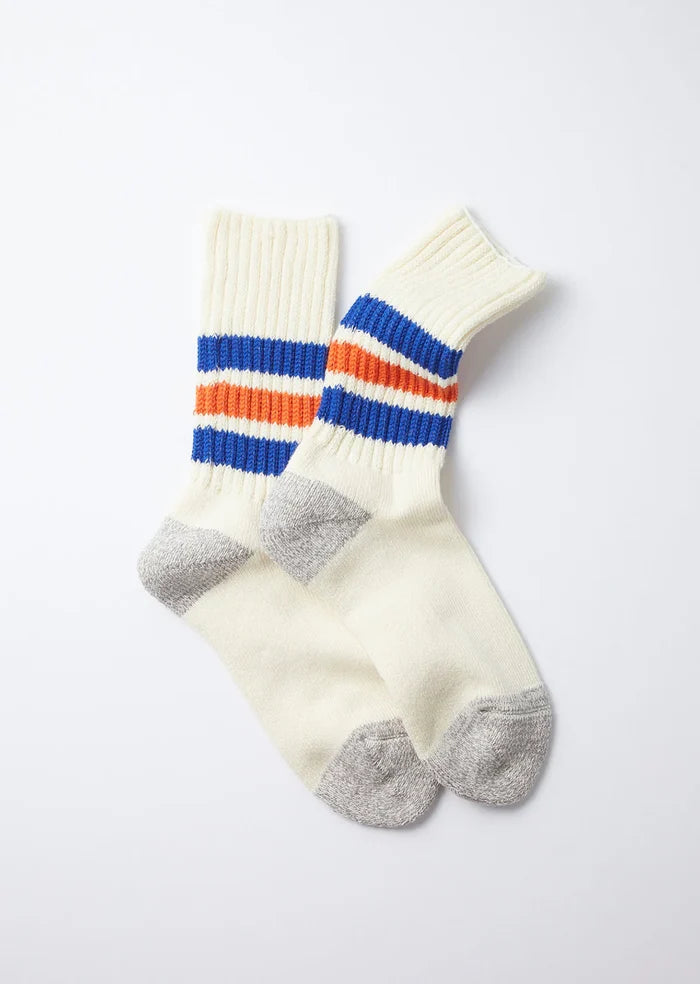 Coarse Ribbed Old School Crew Socks in Blue/Orange