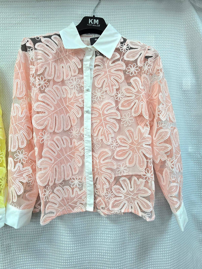 Contrast Collar Lace Crochet Cotton Shirt