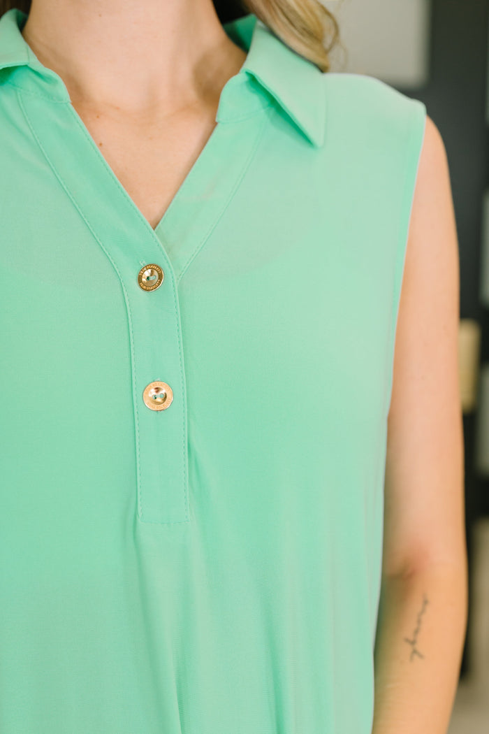 Coral Sands Collared Tank Dress in Aqua Mint Knee Length Dress Ave Shops- Tilden Co.