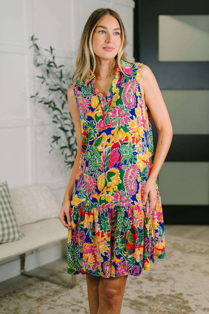 Coral Sands Collared Tank Dress in Floral Paisley Knee Length Dress Ave Shops- Tilden Co.