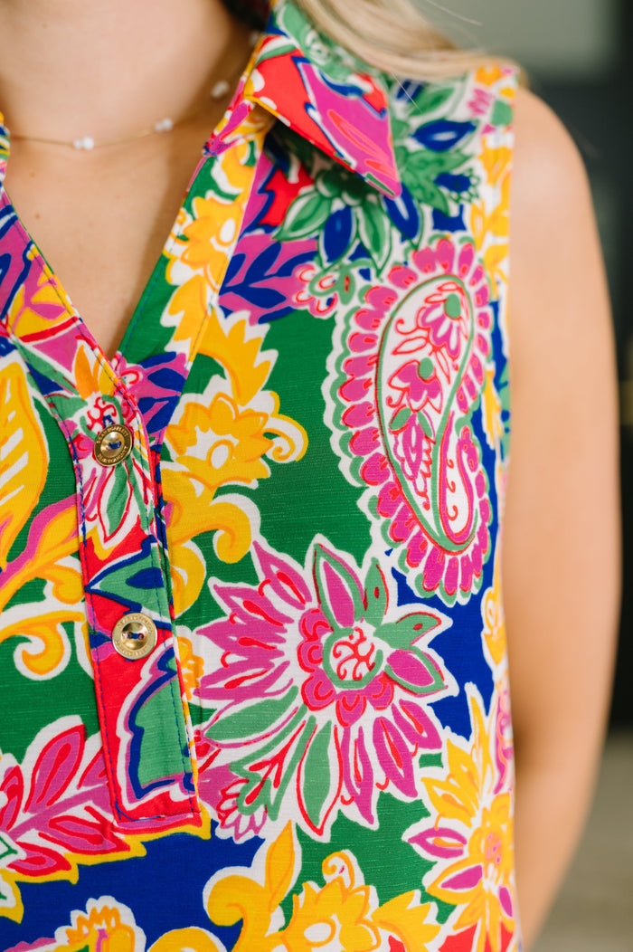 Coral Sands Collared Tank Dress in Floral Paisley Knee Length Dress Ave Shops- Tilden Co.
