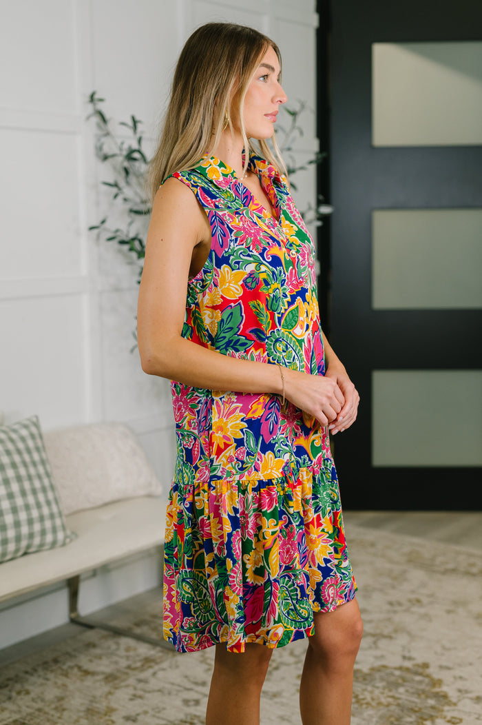 Coral Sands Collared Tank Dress in Floral Paisley Knee Length Dress Ave Shops- Tilden Co.