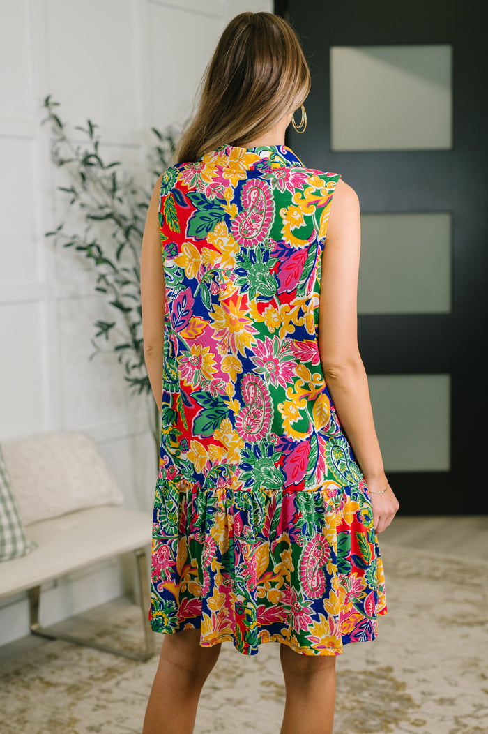 Coral Sands Collared Tank Dress in Floral Paisley Knee Length Dress Ave Shops- Tilden Co.