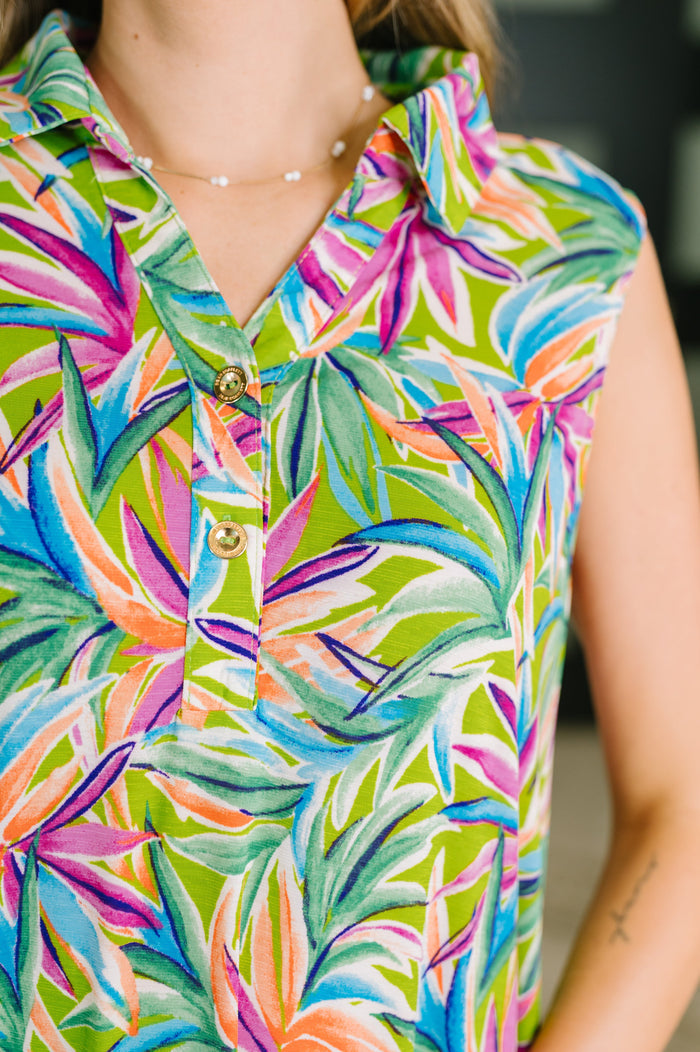 Coral Sands Collared Tank Dress in Spring Palms Knee Length Dress Ave Shops- Tilden Co.