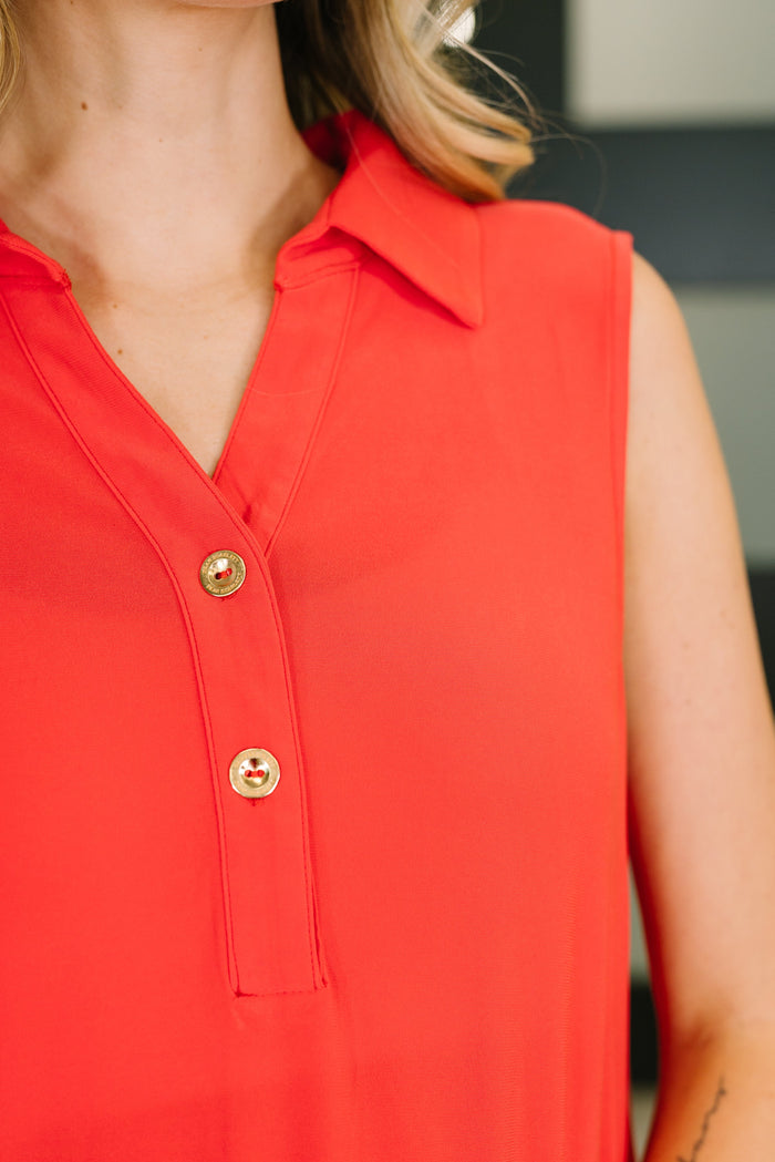 Coral Sands Collared Tank Dress in Tomato Red Knee Length Dress Ave Shops- Tilden Co.