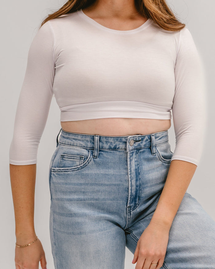 Crew Neck 3/4 Sleeve Halftee White / XS White XS Layering Top HALFTEE Layering Fashions- Tilden Co.