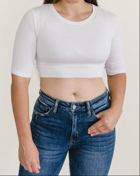 Crew Neck Elbow Sleeve Halftee White / XS White XS Layering Top HALFTEE Layering Fashions- Tilden Co.