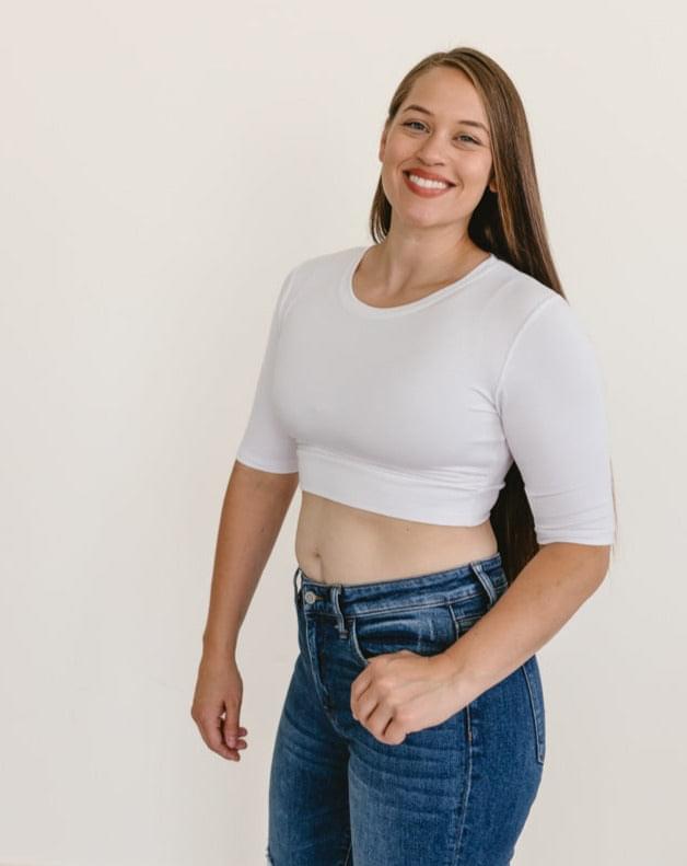 Crew Neck Elbow Sleeve Halftee Layering Top HALFTEE Layering Fashions- Tilden Co.