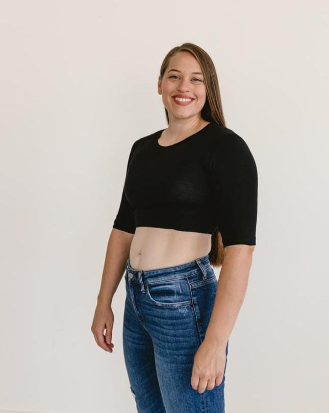 Crew Neck Elbow Sleeve Halftee Layering Top HALFTEE Layering Fashions- Tilden Co.