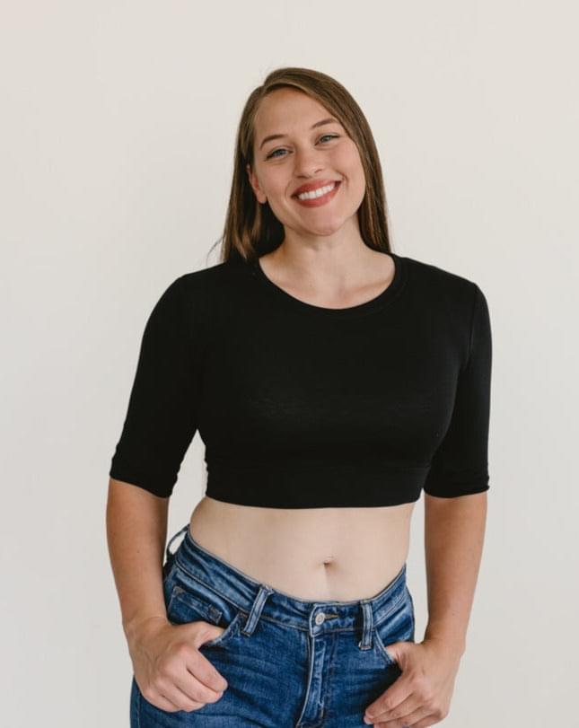 Crew Neck Elbow Sleeve Halftee Black / XS Black XS Layering Top HALFTEE Layering Fashions- Tilden Co.