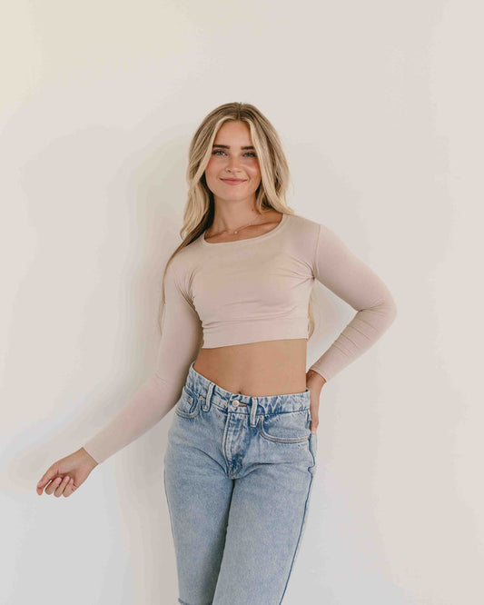 Crew Neck Long Sleeve Halftee Nude / XS Nude XS Layering Top HALFTEE Layering Fashions- Tilden Co.