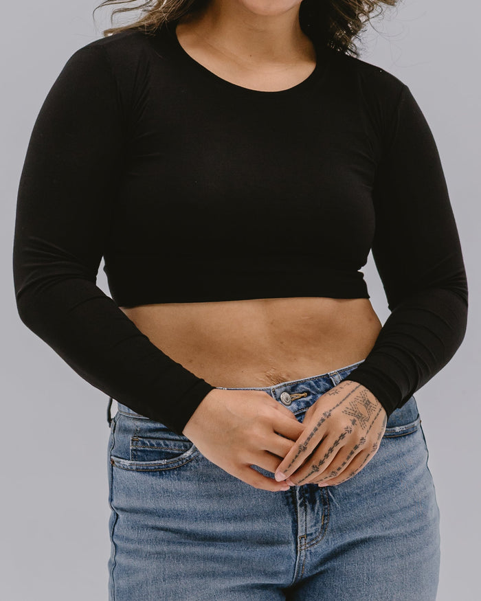 Crew Neck Long Sleeve Halftee Black / XS Black XS Layering Top HALFTEE Layering Fashions- Tilden Co.