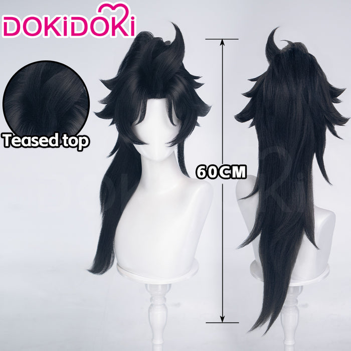 【Crimped Base】DokiDoki Game Cosplay Wig Long Straight Black Hair Detachable Braided