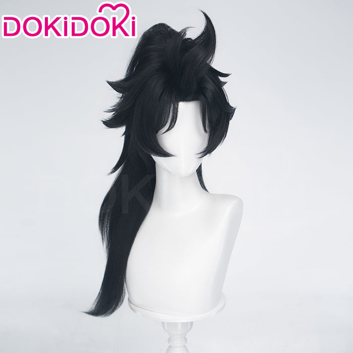 【Crimped Base】DokiDoki Game Cosplay Wig Long Straight Black Hair Detachable Braided
