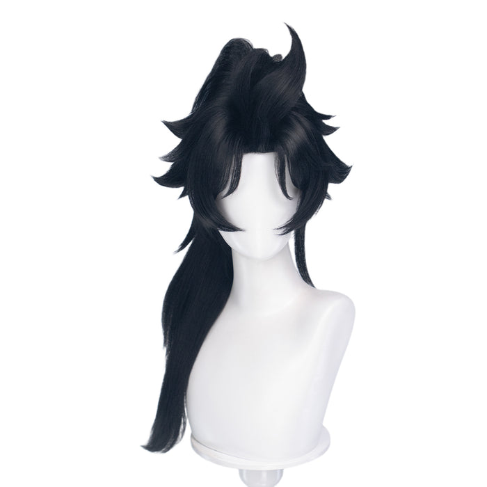【Crimped Base】DokiDoki Game Cosplay Wig Long Straight Black Hair Detachable Braided