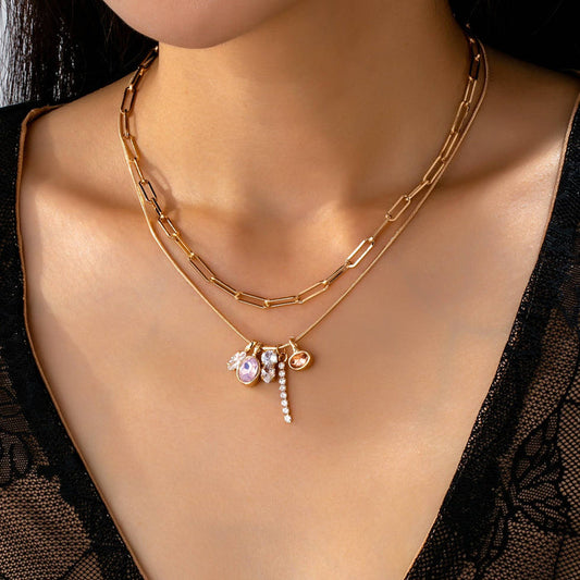 Crystal Cluster Double-Layer Necklace | 80N92679 JOSSLYN by wall to wall- Tilden Co.