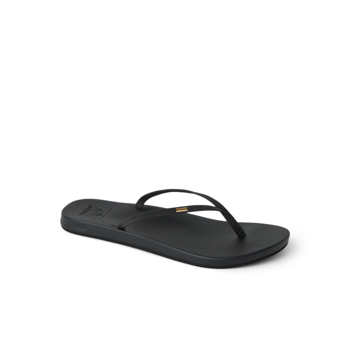 Cushion Slim women’s black sandal facing left, featuring soft-rebound cushioning and anatomical arch support.