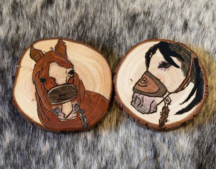 Custom Handmade Wood Burned - Saddle Broncs Coaster Set Of 2